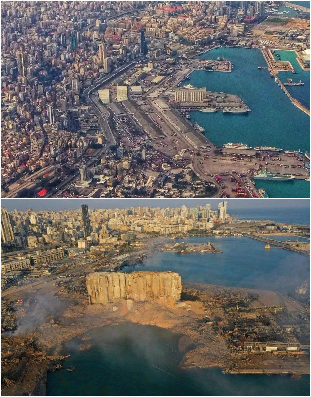 بندر بیروت قبل و بعد انفجار