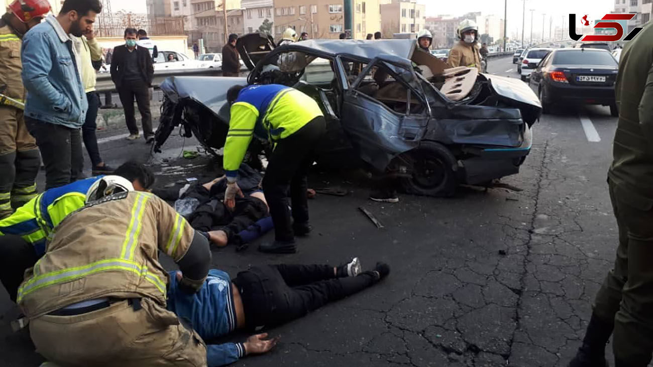 تصادف هولناک 2 پژو با 5 مجروح در بزرگراه یادگار امام + تصاویر 