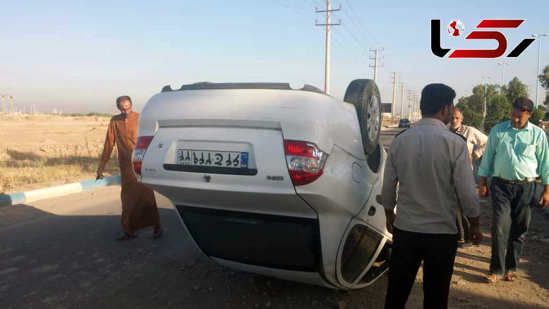 واژگونی ساینا در اتوبان خرمشهر به آبادان +عکس